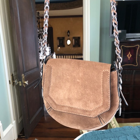 Camel/Brown Suede Rag & Bone Crossbody Chain Bag - Picture 1 of 7
